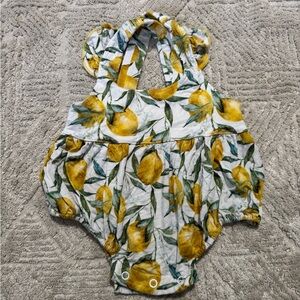 Ellie K’s Closet Co Lemon Print Bubble Romper - Yellow and Green
